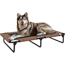 PawHut Лежанка для собак на вулицю, піднята лежанка для великих собак, складана лежанка для тварин з сітчастою рамою зі сталі, лежанка для тварин для вулиці, кемпінгу, 107x61x20 см, Кофе
