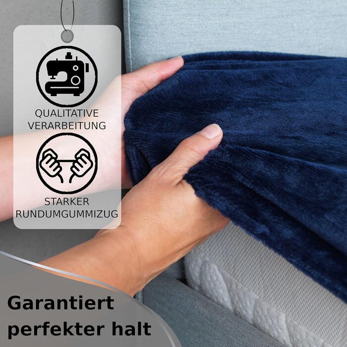 Kuscheli® - warm fitted sheets 180x200cm - 200x200cm Dark Blue, Blue, cozy winter cashmere-feel plush bed sheets - jersey fleece flannel fitted sheet