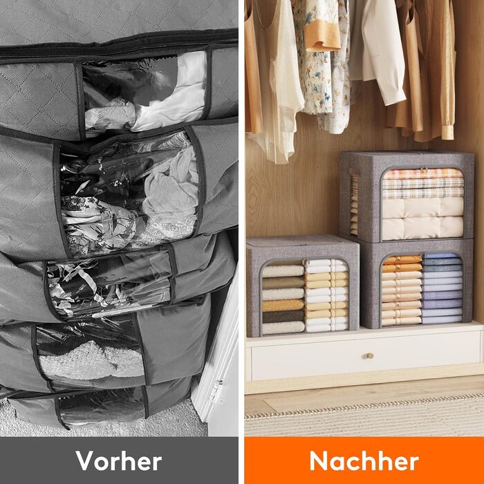 Коробка для зберігання одягу Lifewit з кришкою, металевий каркас, з ручками та вікном, сіра (2 шт., 75л)