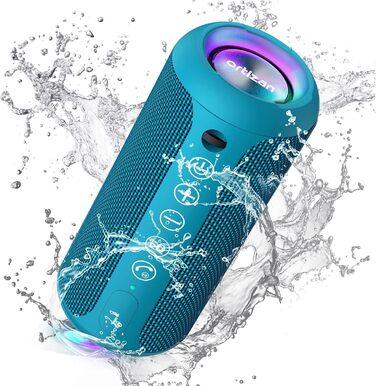 Портативна Bluetooth колонка Ortizan з RGB підсвіткою, водонепроникність IPX7, 30 годин роботи, Bass Boost, TWS, AUX, TF картка, мікрофон (BLUE)