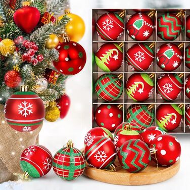 16 шт. новорічні кулі для прикраси ялинки, пластик, 6 см, червоно-білі. Декор на Новий рік, для дому, святкування, вечірки