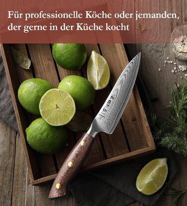 HEZHEN ніж кухарський 21 см дамаск 67 шарів, професійний ніж для кухні з дерев'яною піхвою, міцний ніж з ручкою Micarta