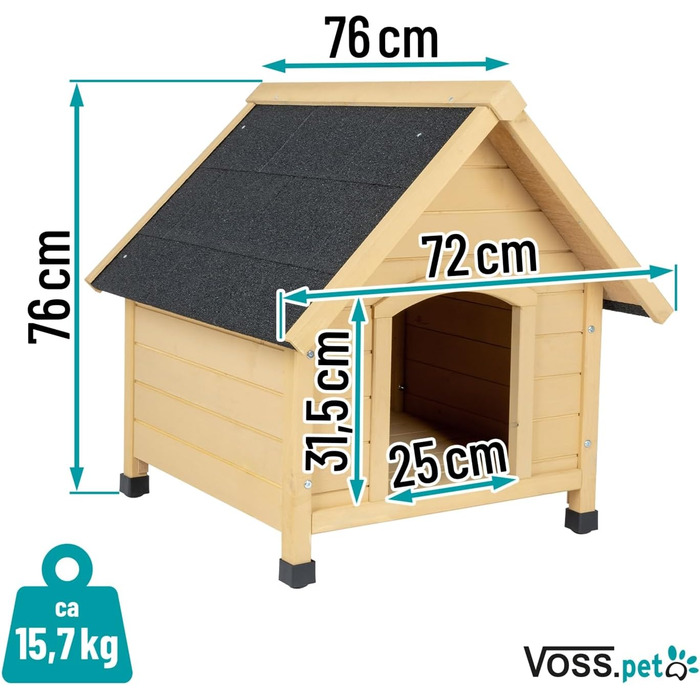 Будка для собак VOSS.PET Liam, XL, з натурального дерева, для великих собак