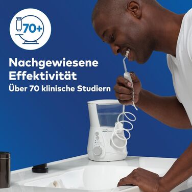 Waterpik Ultra Professional: Іригатор для порожнини рота, тестування 2024, технологія Precision Pulse, сертифікат TÜV, видалення нальоту до 99,9%, 6 насадок, 10 режимів, таймер, білий
