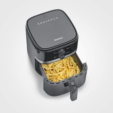 Аерофритюрниця SEVERIN FR 2452, 5 л, 1500 Вт, без жиру, антипригарна, чорна/срібляста, для здорового приготування