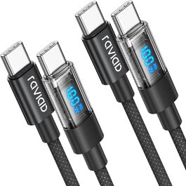 Кабель USB-C на USB-C RAVIAD 100W 2 шт. (1м) з LED-дисплеєм, 5A, PD 3.0, QC 3.0, для iPhone, Galaxy, iPad, MacBook, Huawei, Pixel