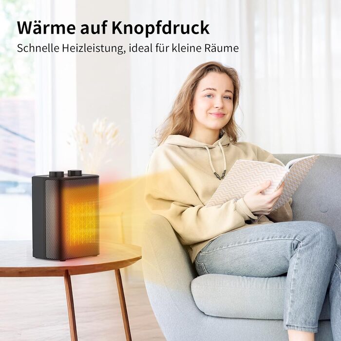 Електричний обігрівач Aeco EcoHeat Boost 58 см з дистанційним керуванням, 2000 Вт, LED ECO-режим, таймер 24 год, 4 режими, тиха керамічна панель, термостат, захист від перегріву та перекидання, осциляція