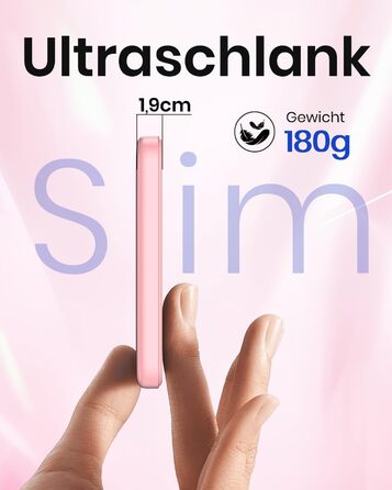 Power Bank Riapow 10000mAh з бездротовою зарядкою, PD 20W, USB-C, LED-індикатор (Рожевий)