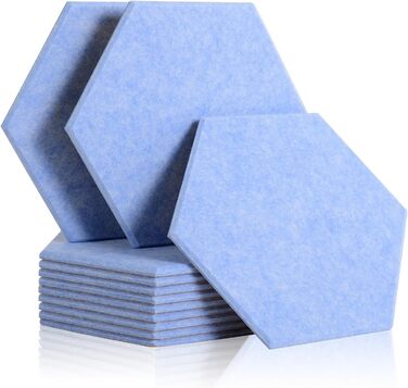 Акустичні гексагональні панелі Rdutuok для звукоізоляції, 30x26x1 см, світло-блакитні (12 шт) — шумопоглинаючі плити для студії, офісу та декору стін