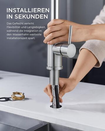 Змішувач для кухні FORIOUS з висувною лійкою, 360° обертання, 2 режими, нержавіюча сталь