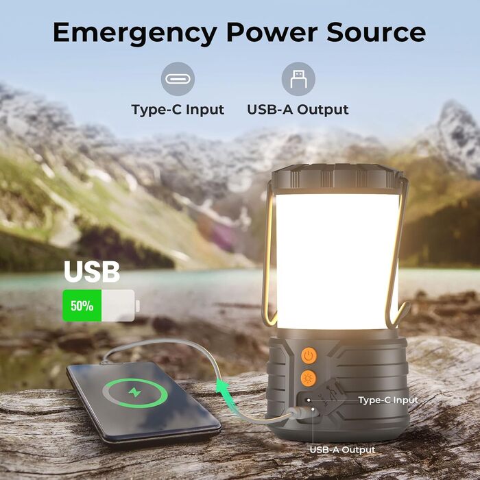 2 Pack Camping Lanterns, LED Camping Lanterns, 5000mAh Rechargeable Battery Emergency Lights for Power Outages, 3 Colors, IPX4 Waterproof Portable Flashlight Camping Tent Light for Home