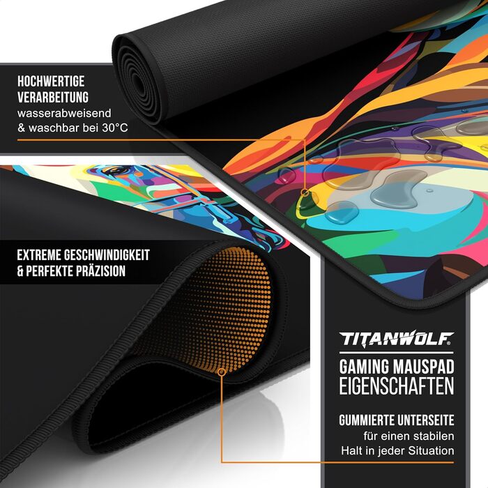 Ігровий килимок для миші CSL XXL Mousepad Gaming (900x400 мм), Alchemy Colour Horse — великий килимок на стіл для геймерів, сумісний з Razer, Logitech, Roccat