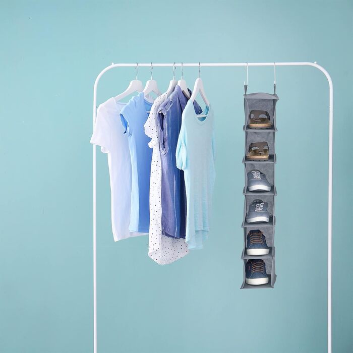 Настінна полиця Relaxdays для одягу, сіра, 6 відділень, 99x15x30 см, з гачками