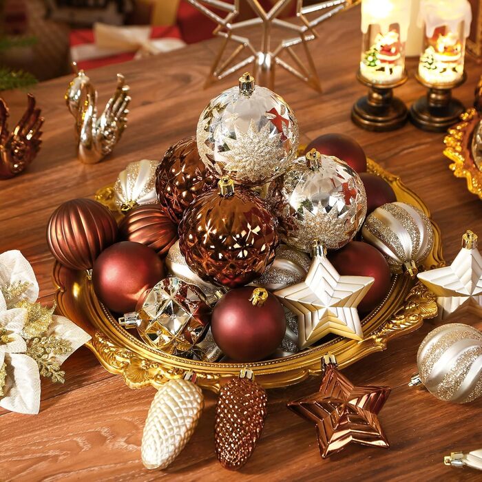 Набір прикрас для ялинки Alupssuc 128 шт. - ялинкові кулі, квіти, орнаменти, червоно-золотий (шампань, коричневий)