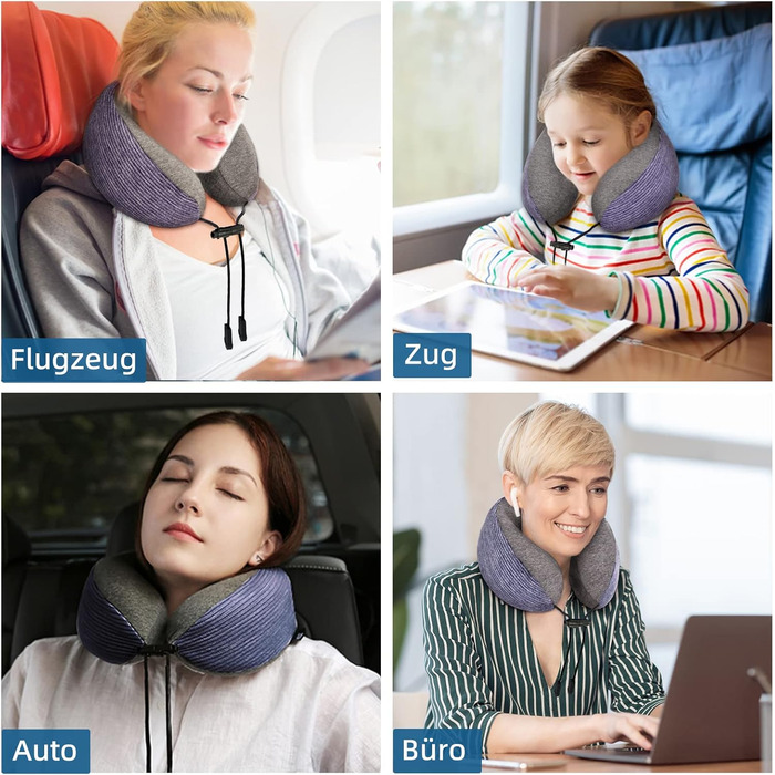 Подушка для шиї у подорожах, 100% Memory Foam - для автомобіля, літака, поїзда, офісу та кемпінгу, з чохлом, маскою для сну та берушами, фіолетовий