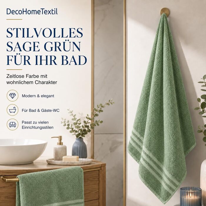 Набір рушників для рук DecoHomeTextil Eco (6 шт), 50x100 см, шавліковий зелений — екологічні, м'які та гігроскопічні махровий рушники