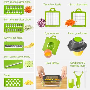 Багатофункціональний набір для нарізки овочів 16 в 1 з відром, нержавіюча сталь, слайсер для огірків, картоплі, моркви