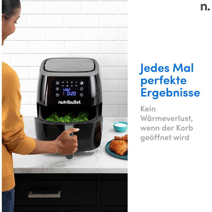 Nutribullet Hot Air Fryer 7L XXL Air Fryer with a wide selection of cooking modes, digital LED touchscreen, 8 programs, preheat & keep warm, grill, no oil, 1800 W, Black
