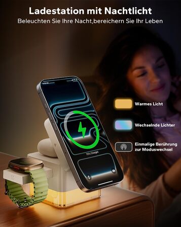 База для зарядки Apple Watch та iPhone MagSafe 3-в-1, куб сірого кольору, сумісна з iPhone 17/16/15/14/13/12/Air/Pro Max, Apple Watch 11/10/9, AirPods