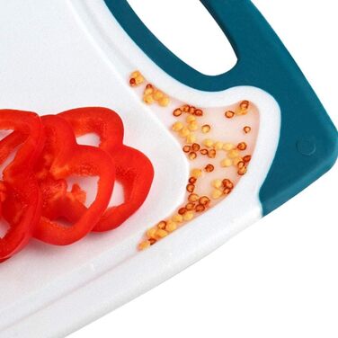 Набір з 3 дерев'яних обробних дощок SKERITO для кухні (синій, зелений, червоний) з антиковзкими ручками та жолобками для соку