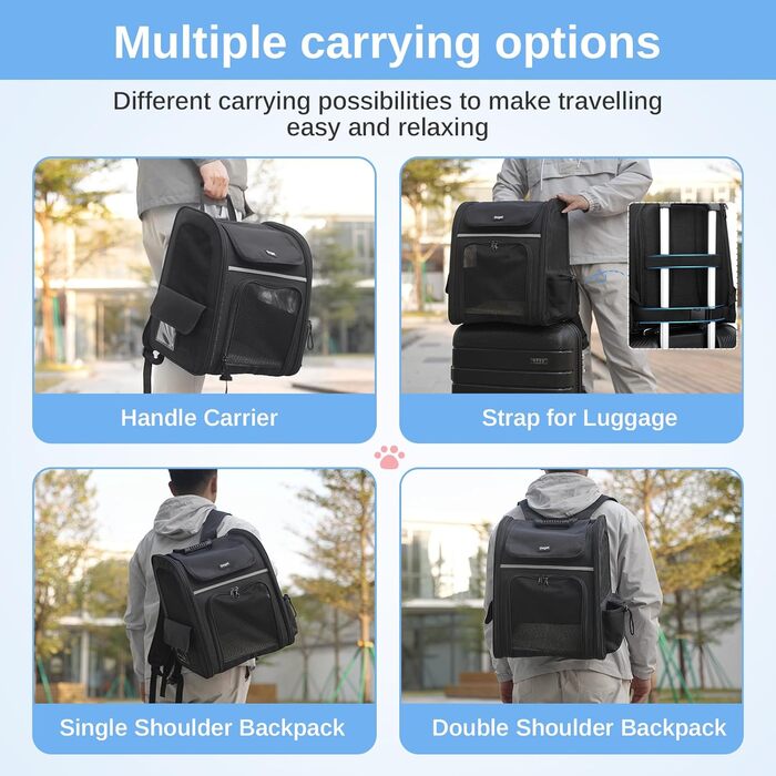 Рюкзак для кота та собаки Dogat, чорний: зручний, дихаючий, розкладний, з сіткою