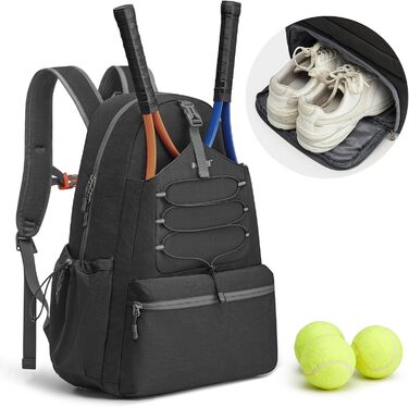 G4Free Tennis Backpack - Large Pickleball Bag for Men & Women - Holds 4 Rackets with Shoe Compartment - Black