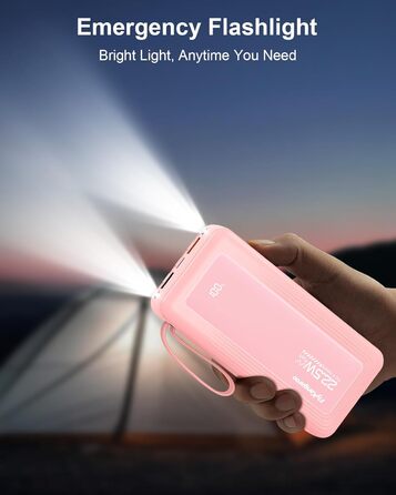 Портативний зарядний Power Bank 20000mAh з LED дисплеєм (2026 Upgrade), рожевий, 6 виходів, 2 входи, 22,5W