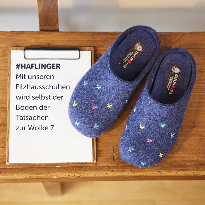 Фетрові домашні тапочки Haflinger Everest Farfalline з вишитими метеликами, 39 EU, колір джинс
