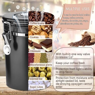 Пурпеді Кафедоза: герметичний контейнер для кави з нержавіючої сталі 1,8L, для кавових зерен, чаю, горіхів, какао, зберігає свіжість
