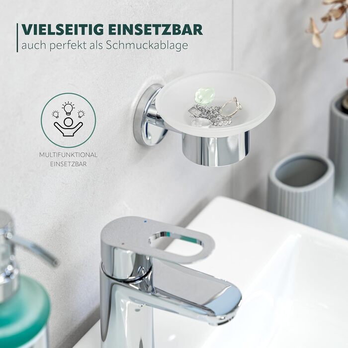 Тримач для мила Bremermann Lucente - скляний та нержавіючий, для ванної та душу, з можливістю кріплення на клей або свердління