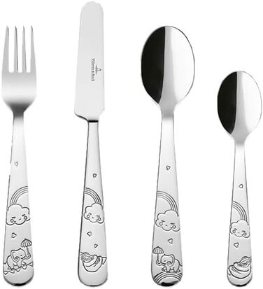 Дитячий набір столових приборів Villeroy & Boch Boho Kids 'Walk like an elephant' (4 шт.) з нержавіючої сталі, для дітей, сріблястий/платиновий, придатний для миття в посудомийній машині