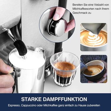 AMZCHEF Espresso Machine 20 Bar | Espresso Machine with Milk Frother | Semi-Automatic Espresso Machine with 2-IN-1 Portafilter for Single and Double Shots | Espresso Machine with Removable Water Tank 1.3 L 1.3L