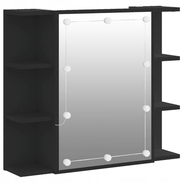 Шафа у ванну кімнату з дзеркалом та LED-підсвіткою, чорна, 70x16,5x60 см