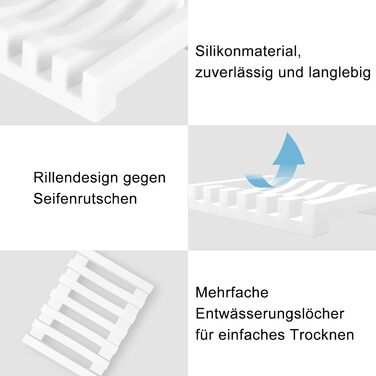 2 шт. Силіконові мильниці AstraLoom з самостійним зливом, легко чистяться, неслизькі та небрудні, ідеальні для ванної кімнати, кухні, мила (білий)