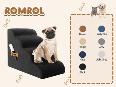 Сходинки для собак та котів ROMROL – 4 сходинки, чорного кольору, з неслизьким покриттям, Memory Foam, для захисту суглобів, легко миються