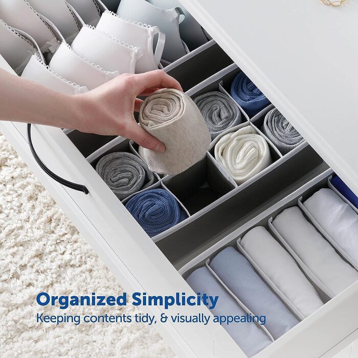 Styleys Set of 4 Foldable Storage Boxes, Drawer Dividers, Odorless Interior Lining, Storage Boxes, Closet Organizer, Under-Bed Organizer for Clothes, Shoes, Underwear, Bras (Gray - S1014)