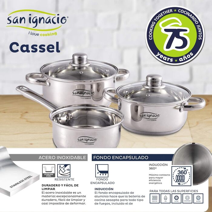 Набір посуду San Ignacio Cassel: каструлі (18/22 см) та гриль (28x28 см) з нержавіючої сталі, кований алюміній
