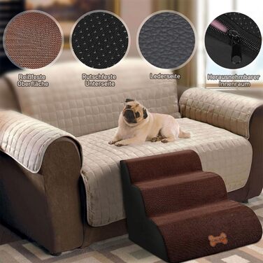 Сходинки для собак Caliyo 3 ступені, для маленьких собак та котів, 40 см, знімний чохол, антиковзаюча поверхня, для ліжка, дивану, авто (60×40×40см), коричневі