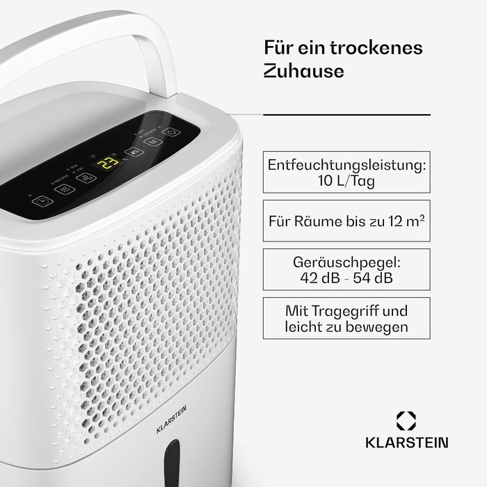 Електричний осушувач повітря Klarstein з функцією очищення, 10 л, білий
