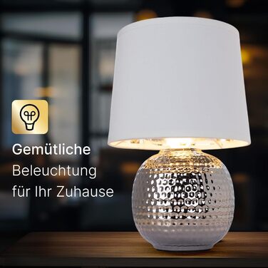 ARTE LAMP Poppy LED настільна лампа з кабелем – Хром/Біла лампа для робочого столу з білим тканинним абажуром для вітальні та спальні (Merga Chrom)