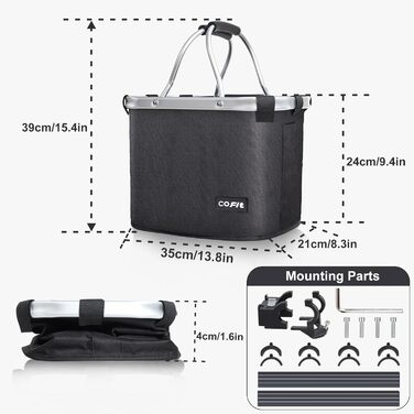 Складаний велосипедний кошик COFIT, знімний багатоцільовий кошик для велосипеда, для тварин, покупок, поїздок, кемпінгу та відпочинку на природі (Чорний)