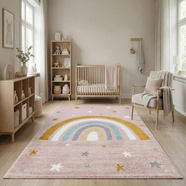 Дитячий килим Kinderteppich DOTS бежево-рожевий 80x150 см, Öko-Tex, для дівчаток в кімнату