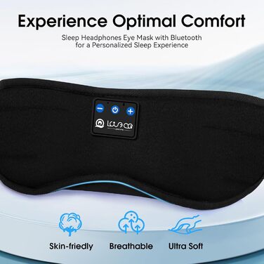Маска для сну для тих, хто спить на боці, з Bluetooth навушниками. 100% непрозора маска для очей, ультрам'яка. Для подорожей, сну, йоги, медитації. Чорна. 1 шт.