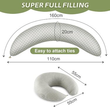 Подушка для вагітних Ezvsevuo Stillkissen XXL - подушка для сну на боці з бавовняним чохлом - сіра
