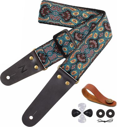 Гітарний ремінь Nefelibata: бавовняний з шкіряними кінцями, для акустичної та електрогітари, комплект з 2 шт.