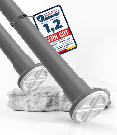 Штанга для карнизів без свердління, Ø 25 мм - телескопічна штанга для штори, душова штанга, кріпиться без свердління, для вікон, перегородок, кухні (70-120 см, 90-160 см, сіра)