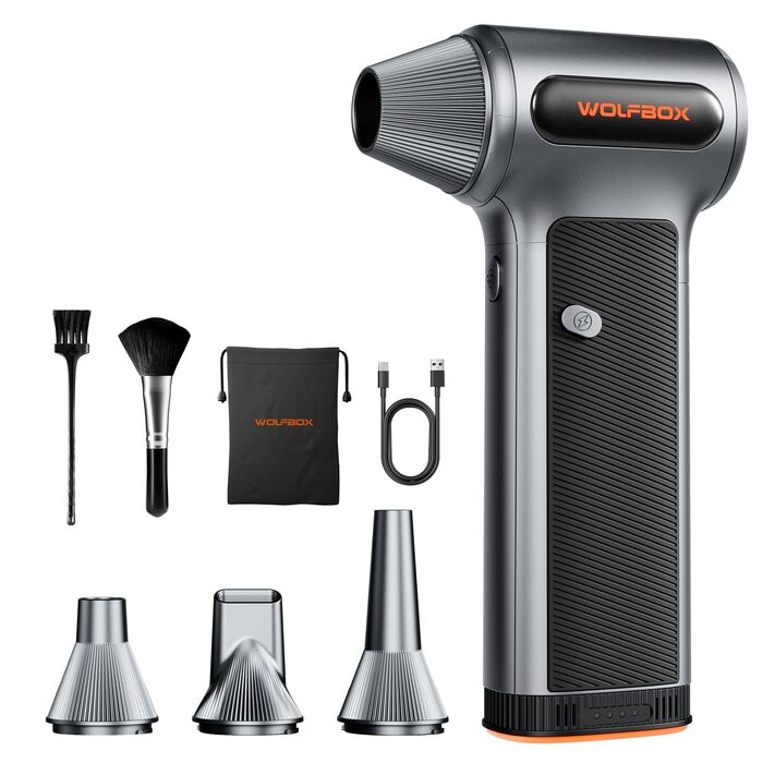 Електричний бездротовий пилосос-піскодув WOLFBOX MF200, 3-ступеневий, 4 насадки для ПК, авто, дому та вулиці