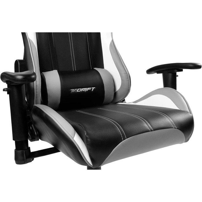 Ігрове крісло DRIFT DR175GRAY, професійне, екошкіра, 2D підлокітники, клас 4, поворотне, чорне/сіре