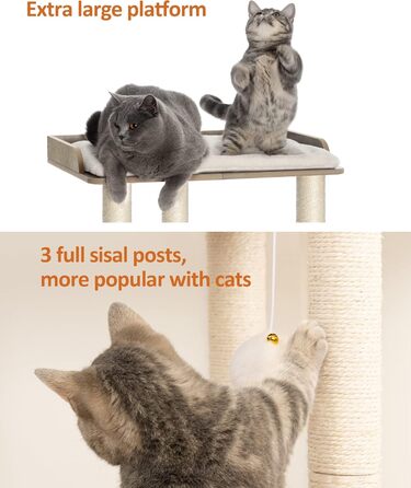 Когтеточка для котів FourFurPets, 68 см, три стовпи з цільного сизалю 60 см, платформи 56×40 см, вінтажно-коричнева, грейж
