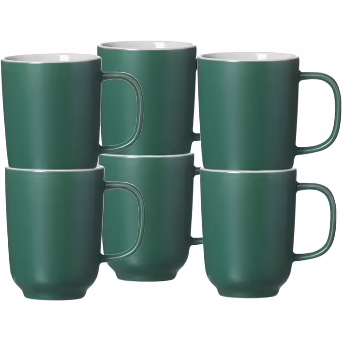 Ritzenhoff & Breker Jasper Coffee Cups, Set of 6, Green, 285 ml, Stoneware, Cups with Handle & Soft-Touch Feel, Matte Outer Glaze